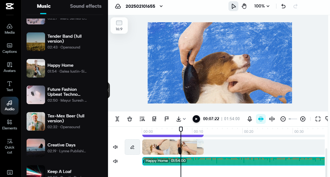 Pippit video editing screen showing a dog being brushed, highlighting the eCommerce niche of pet products.